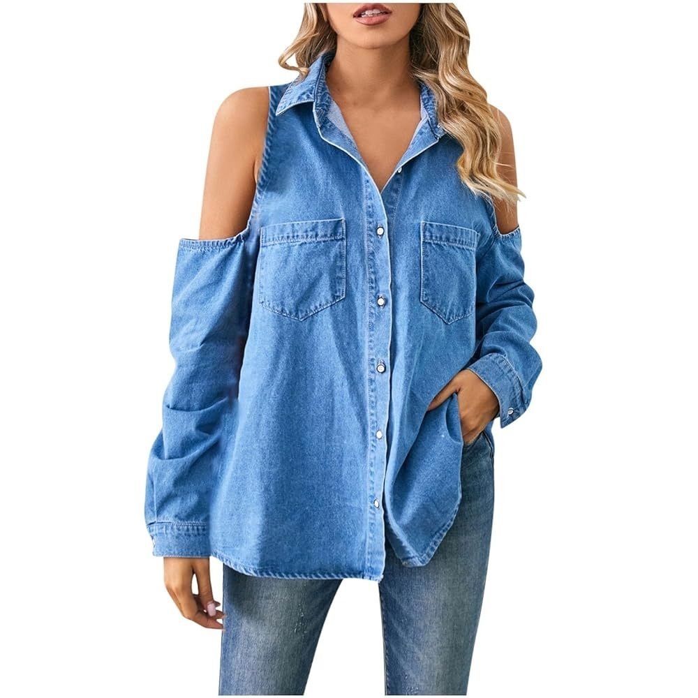 18W ELOQUII DENIM TOP OFF SHOULDER WOTH TIES
